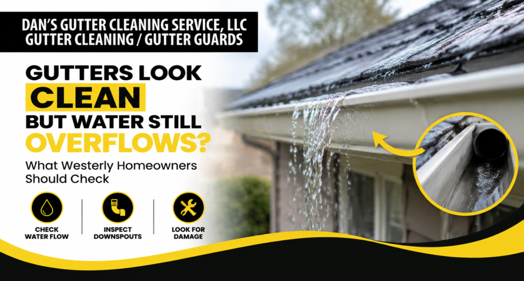 Overflowing clean gutters in Westerly home